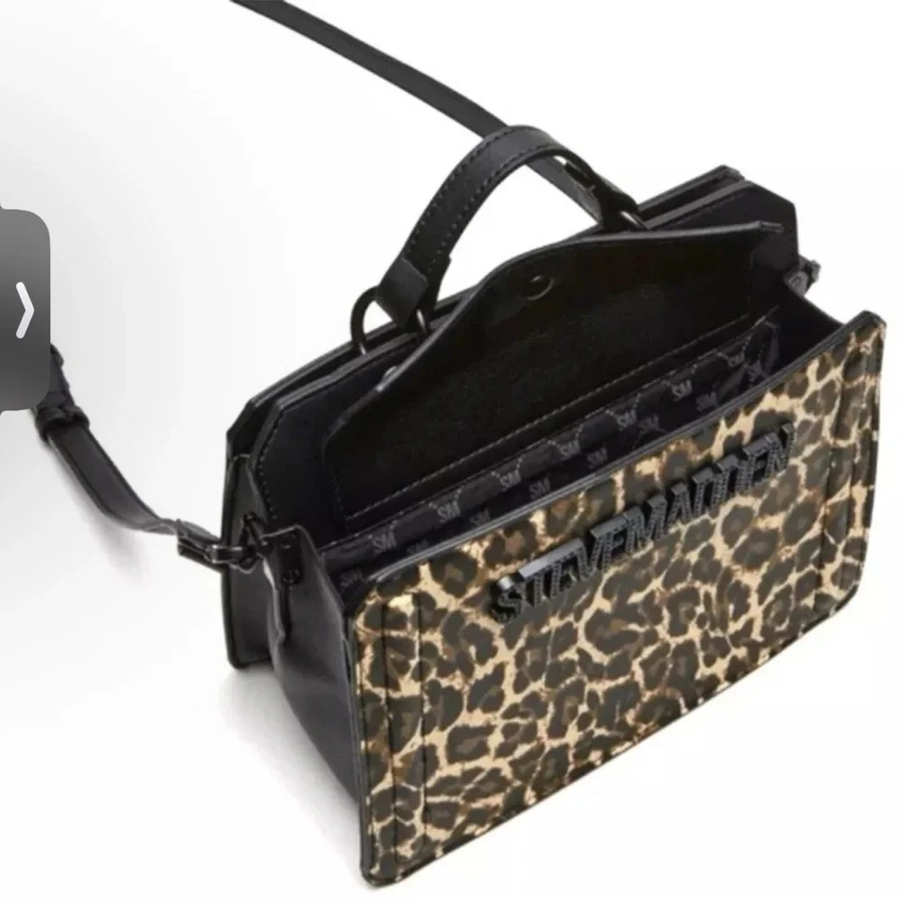 NWT STEVE MADDEN Bevelyn LEOPARD SATCHEL CROSSBODY‎ BAG Black RHINESTONE TIKTOK